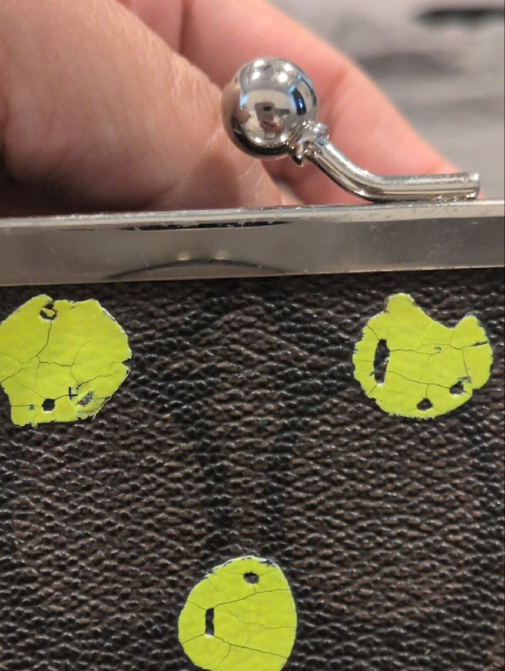 Coach Polkadot Kosock Coin Purse with Neon Yellow Jacquard - Picture 7 of 10